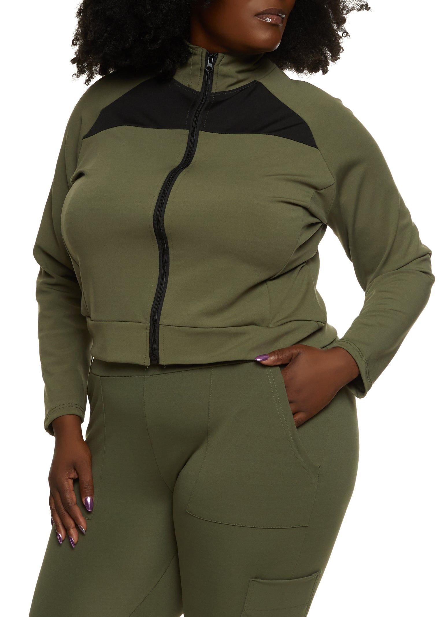Plus Size Zip Front Color Block Track Jacket sold by Rainbow