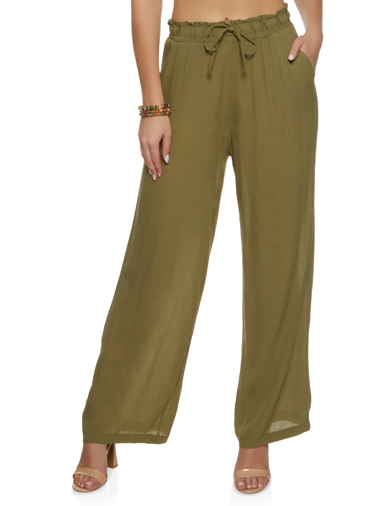 Gauze Knit Faux Drawstring Wide Leg Pants sold by Rainbow