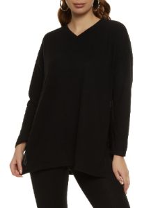 Brushed Knit Side Slit Tunic Top sold by Rainbow