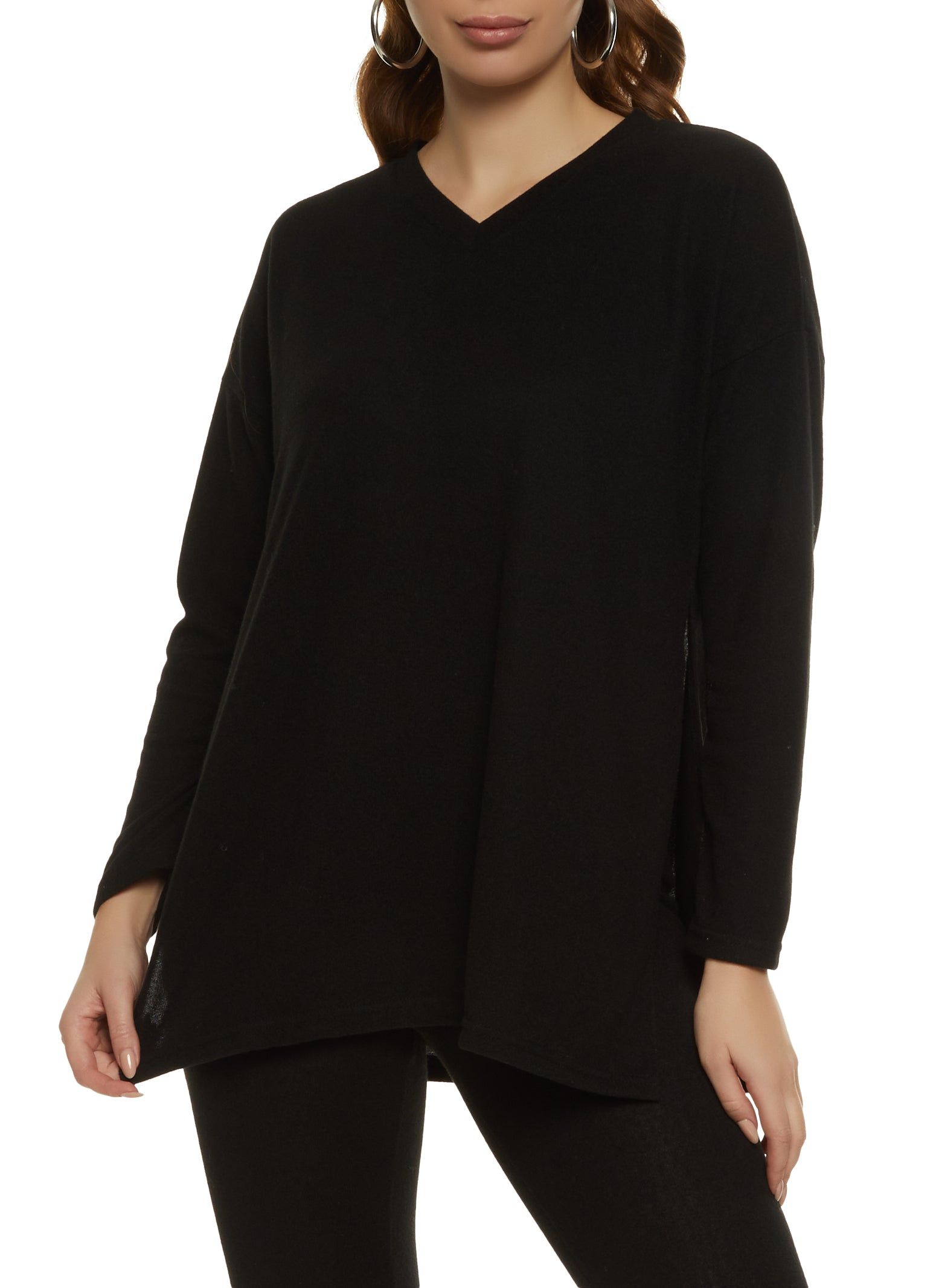 Brushed Knit Side Slit Tunic Top sold by Rainbow