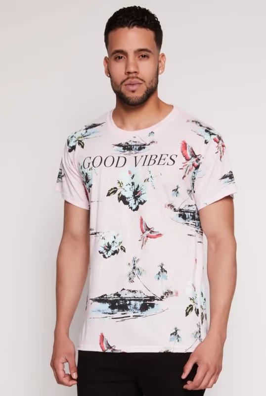 Mens Good Vibes Short Sleeve Graphic Tee sold by Rainbow