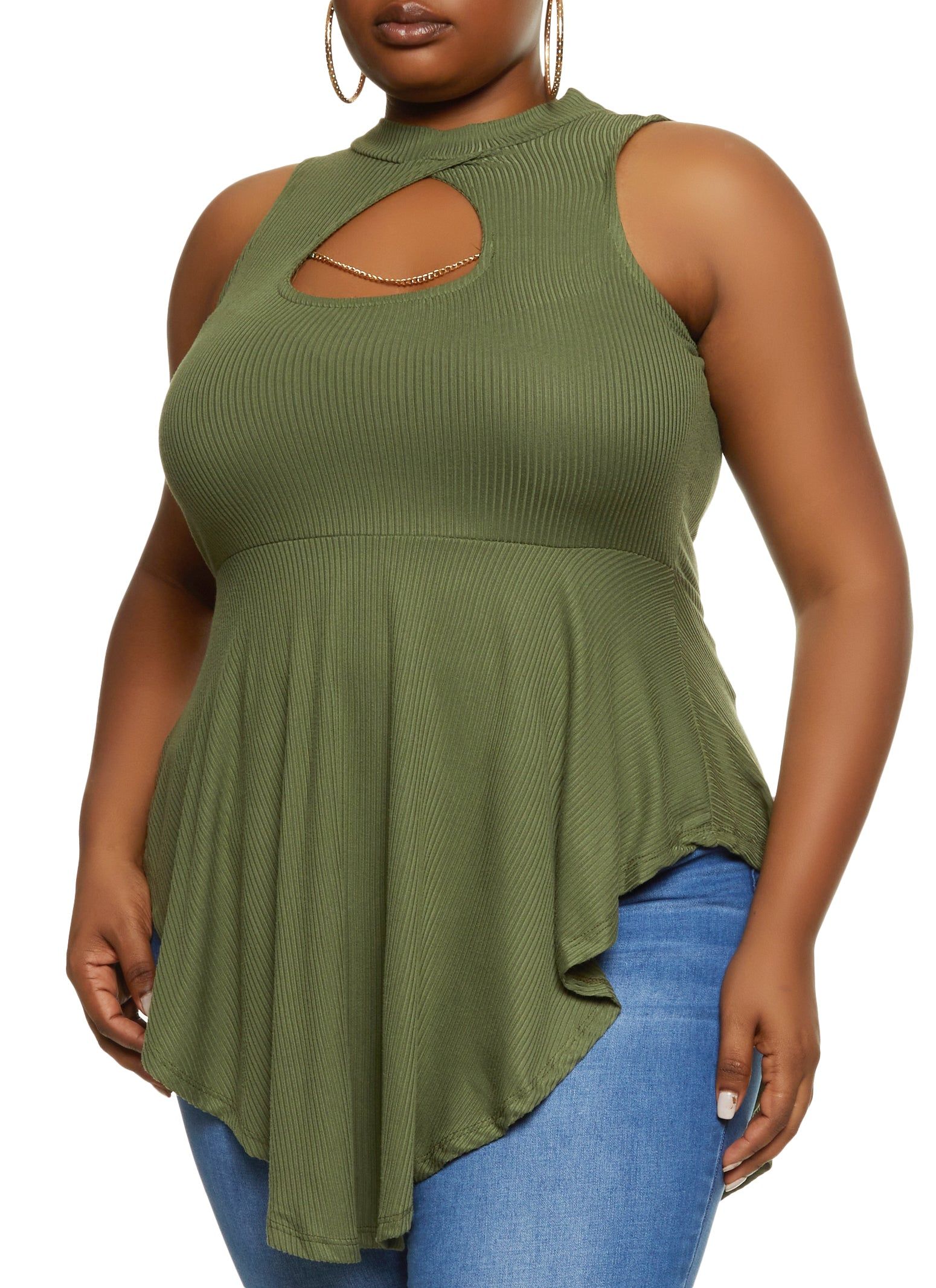 Plus Size Keyhole Chain Hanky Hem Top sold by Rainbow