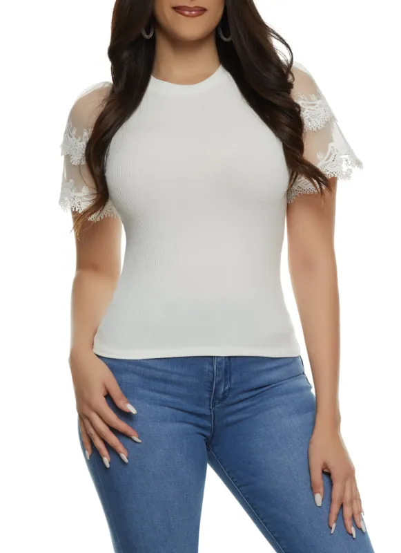 Iris Tiered Lace Sleeve T Shirt sold by Rainbow