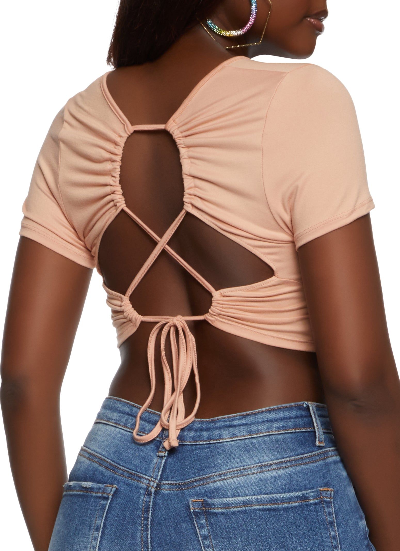 Lace Up Open Back Crop Top sold by Rainbow product image thumbnail 2