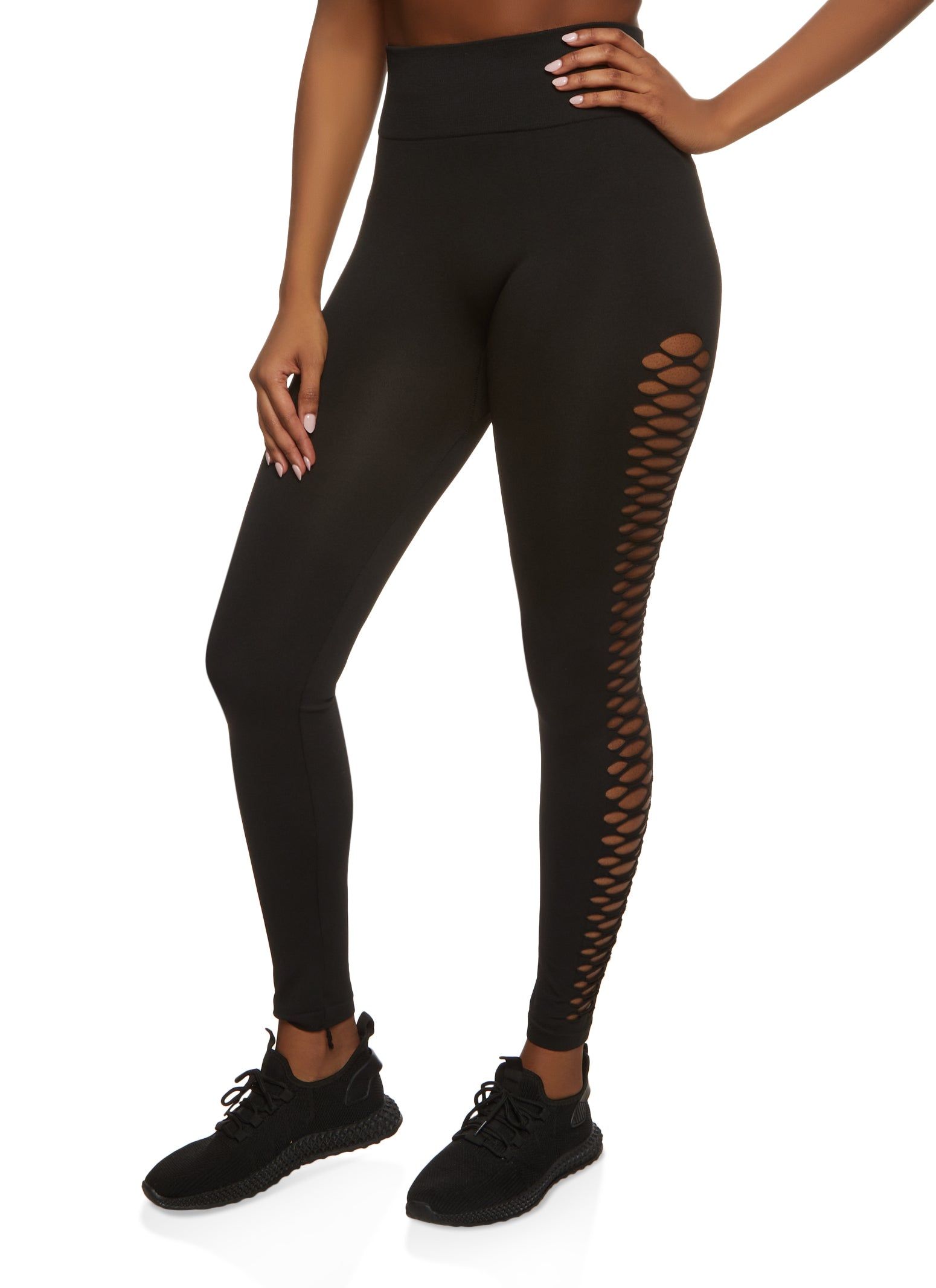 Laser Cut Side Detail High Waist Leggings sold by Rainbow