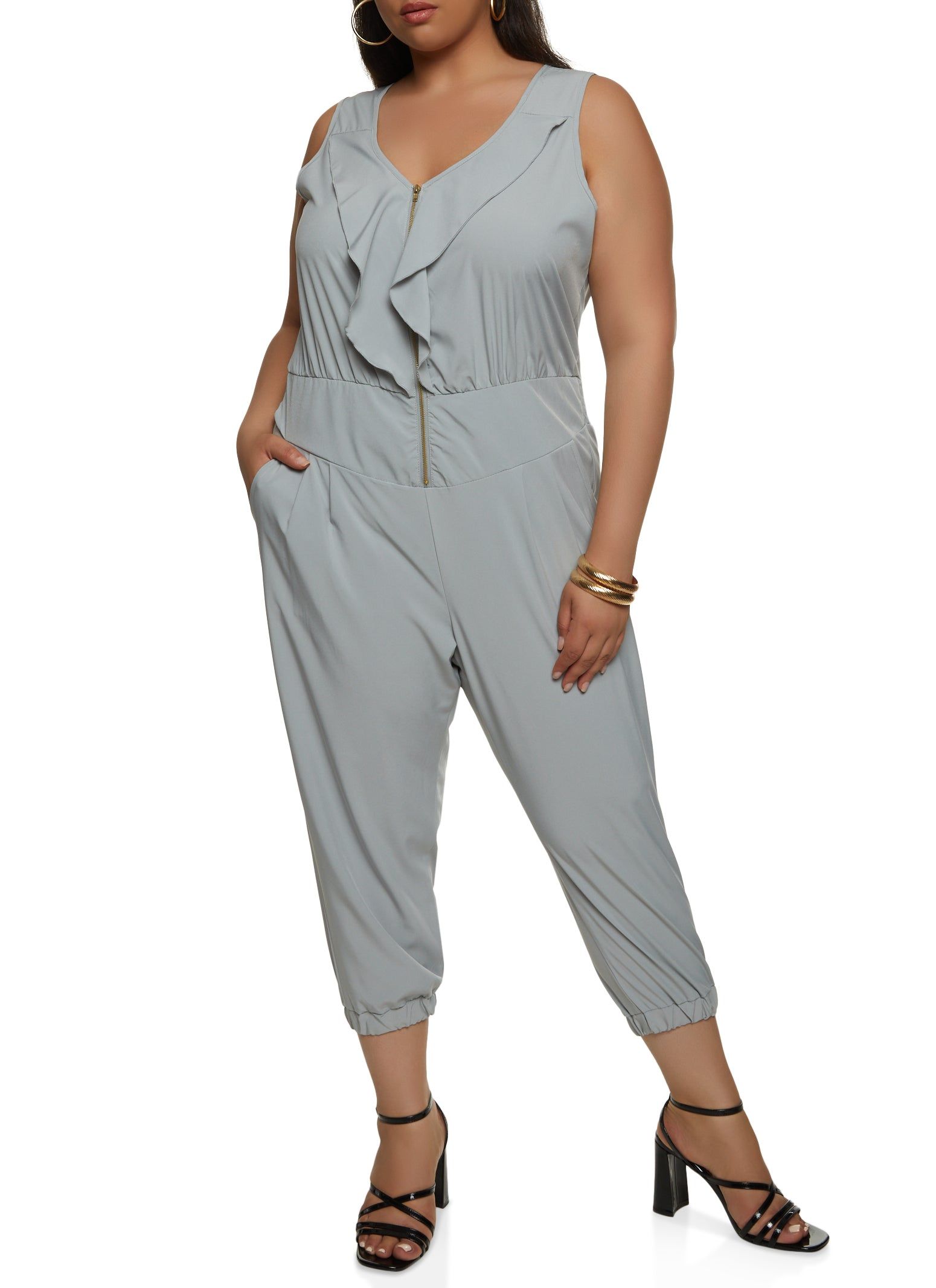 Plus Size Ruffled Cropped Jumpsuit sold by Rainbow