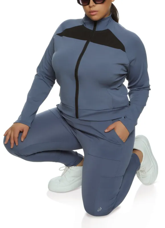 Plus Size Zip Front Color Block Track Jacket sold by Rainbow