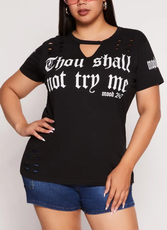 Plus Size Thou Shall Not Try Me Short Sleeve Graphic Tee sold by Rainbow