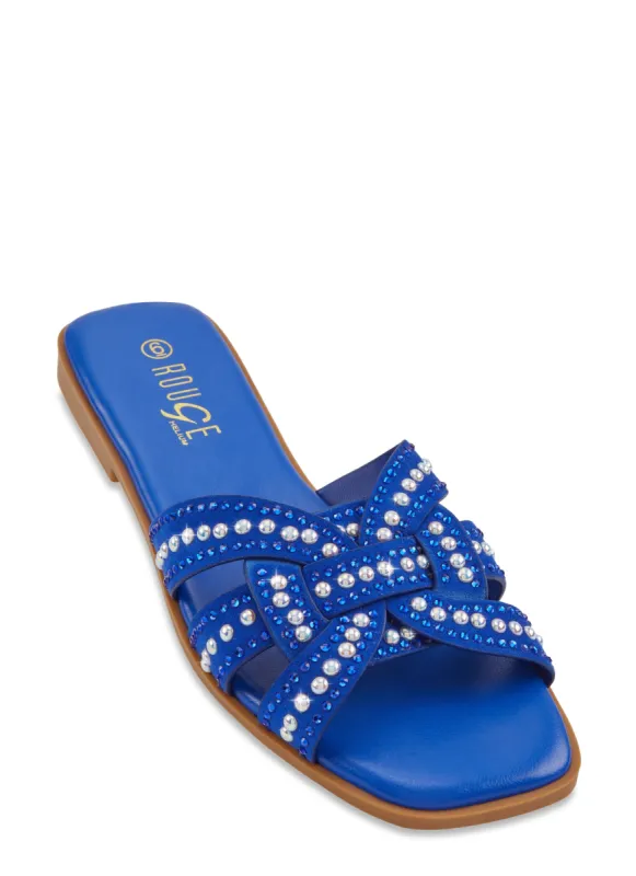 Rhinestone Studded Band Slide Sandals sold by Rainbow