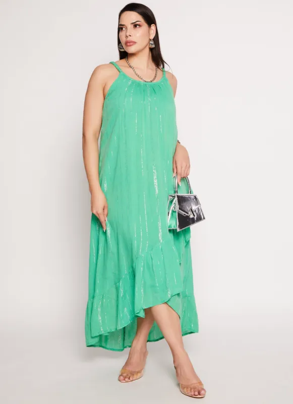 Plus Size Lurex Striped Tulip Hem Maxi Dress sold by Rainbow