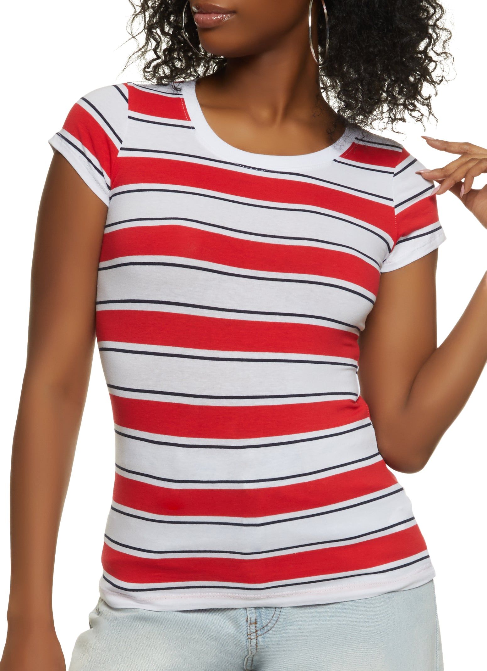 Basic Striped Crew Neck Tee sold by Rainbow