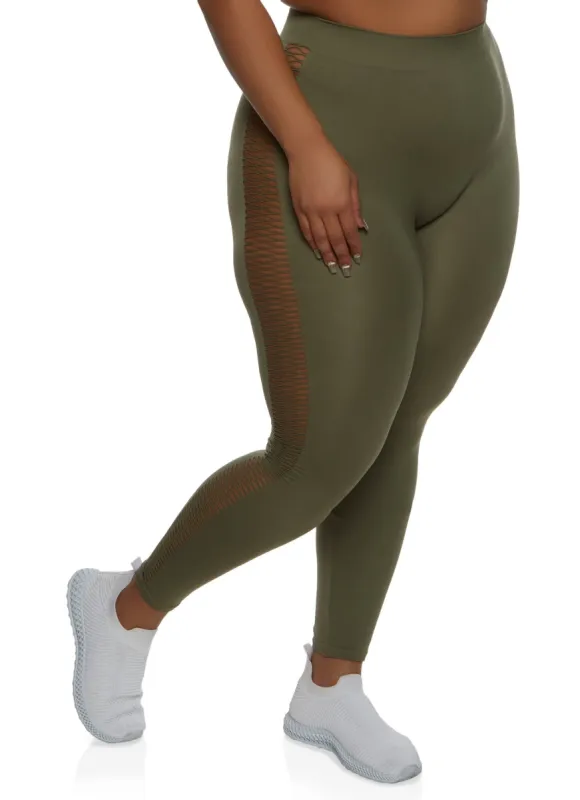 Plus Size Side Fishnet Detail Seamless Leggings sold by Rainbow