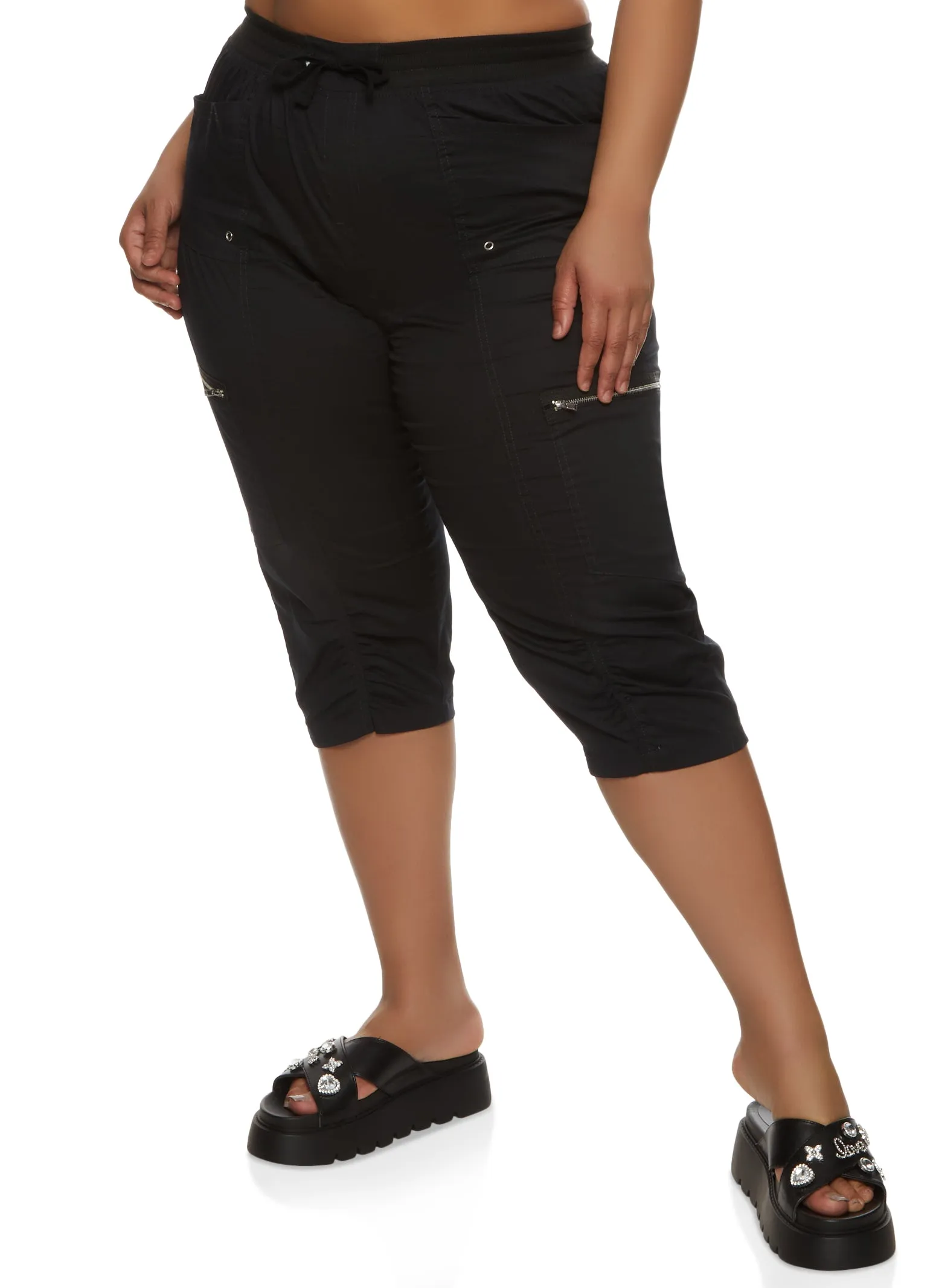 Plus Size Poplin Ruched Capri Pants sold by Rainbow