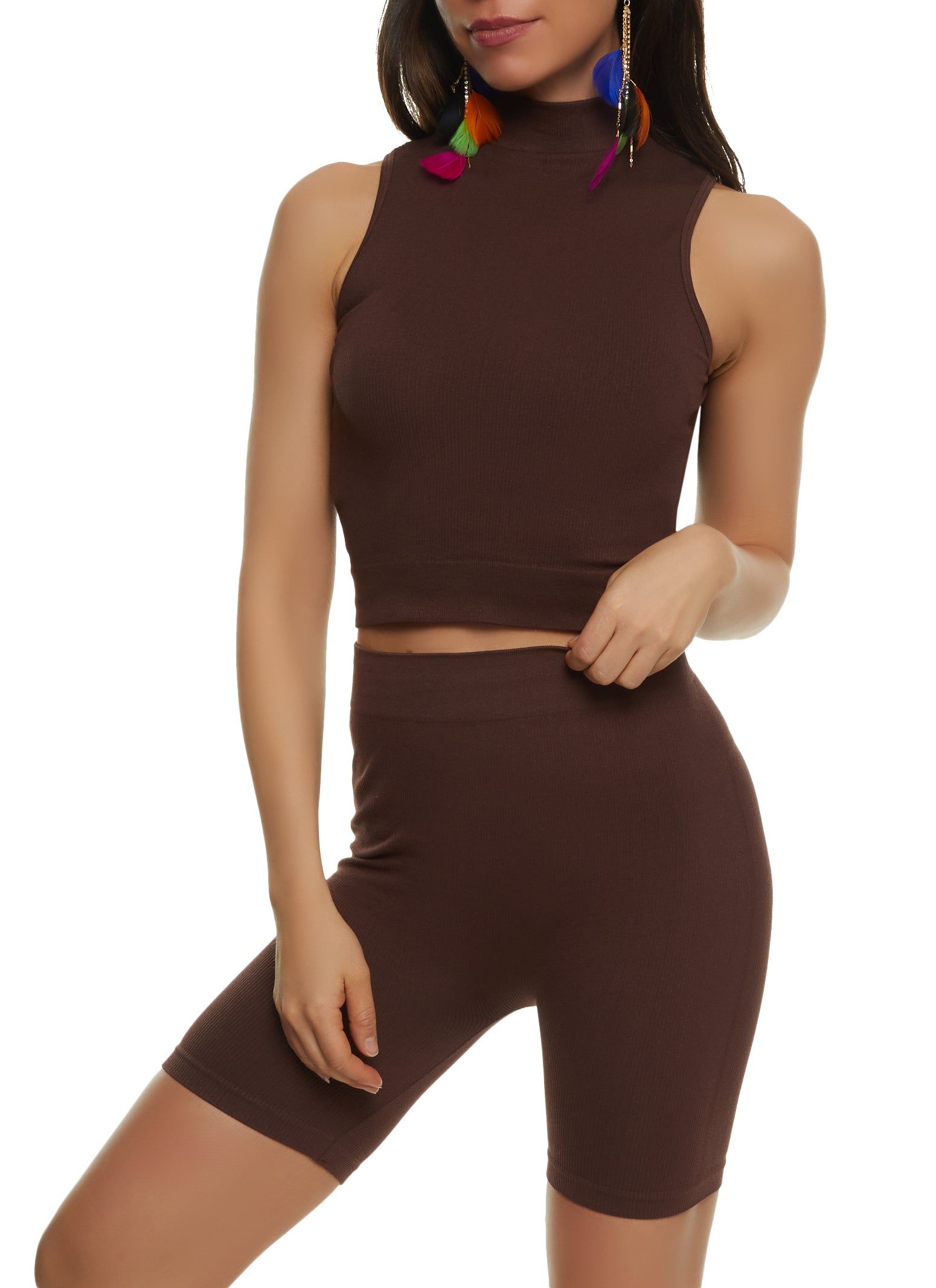 Rib Knit Mock Neck Tank Top and Biker Shorts sold by Rainbow