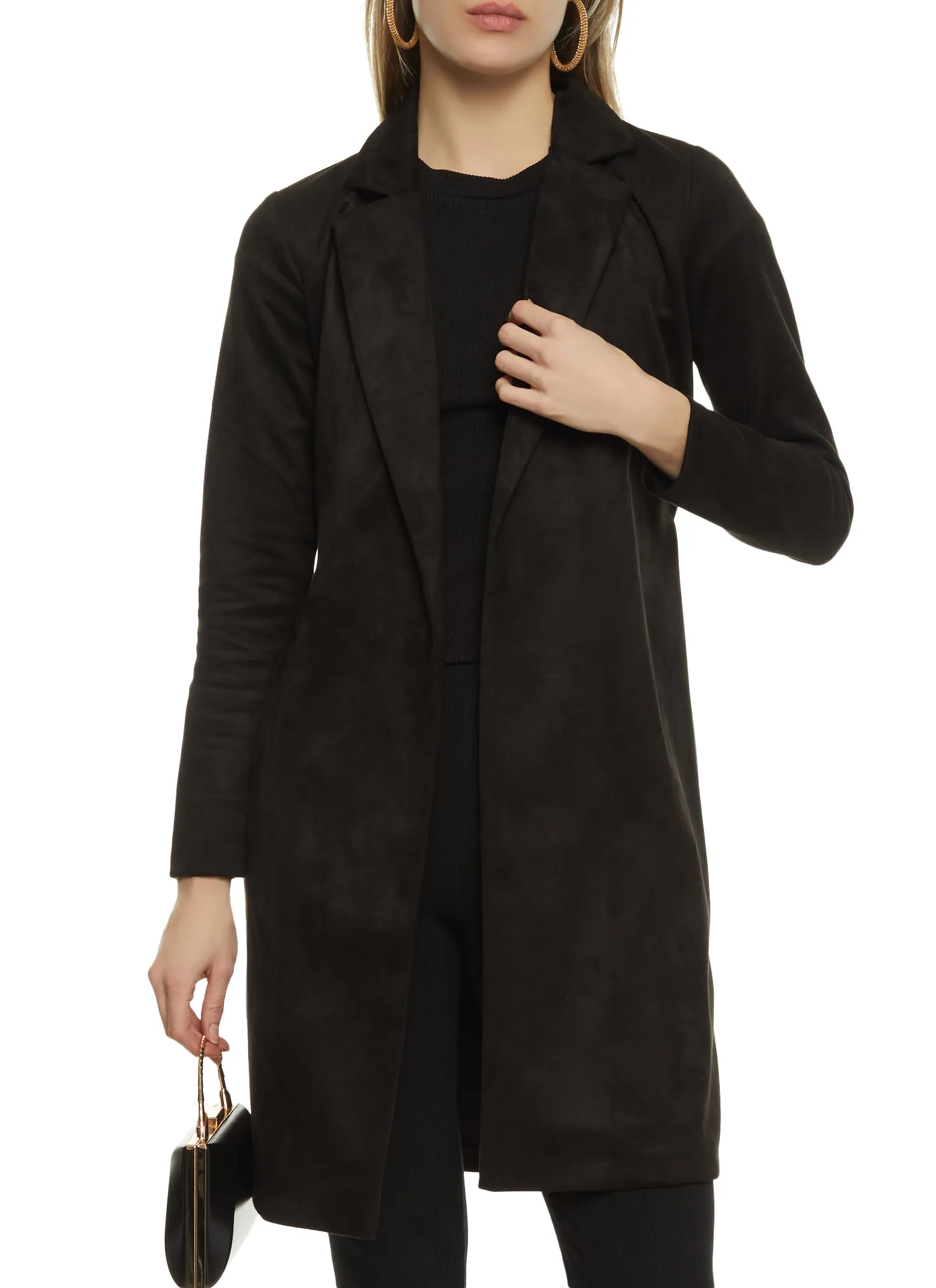 Faux Suede Tie Waist Belted Wrap Coat sold by Rainbow