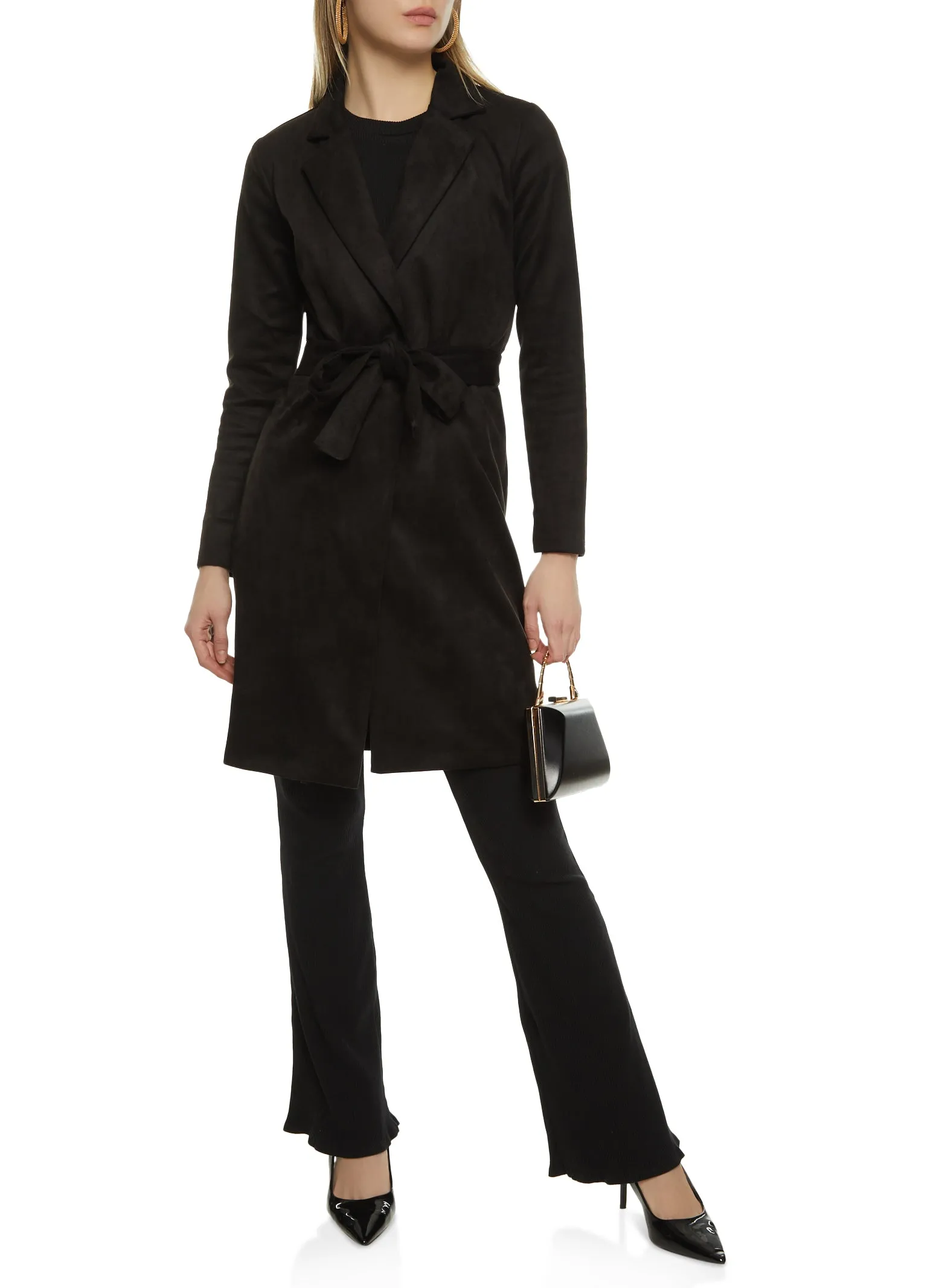 Faux Suede Tie Waist Belted Wrap Coat sold by Rainbow product image thumbnail 2
