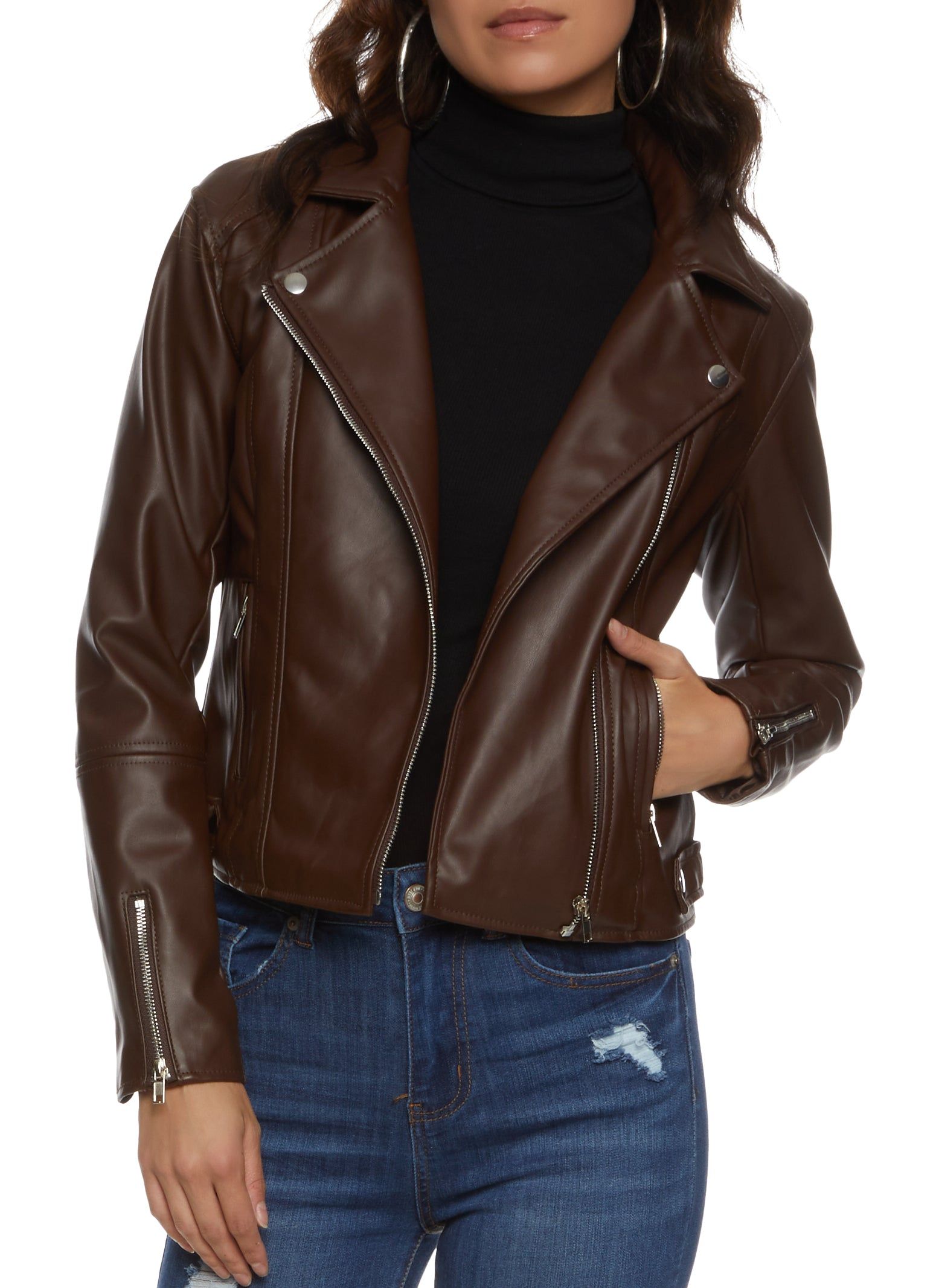 Faux Leather Zip Biker Jacket sold by Rainbow