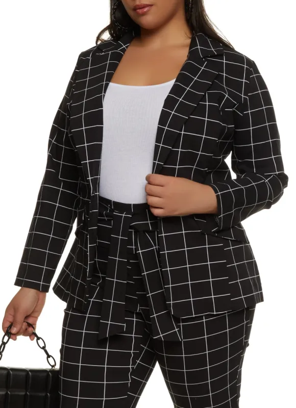 Plus Size Windowpane Print Blazer sold by Rainbow
