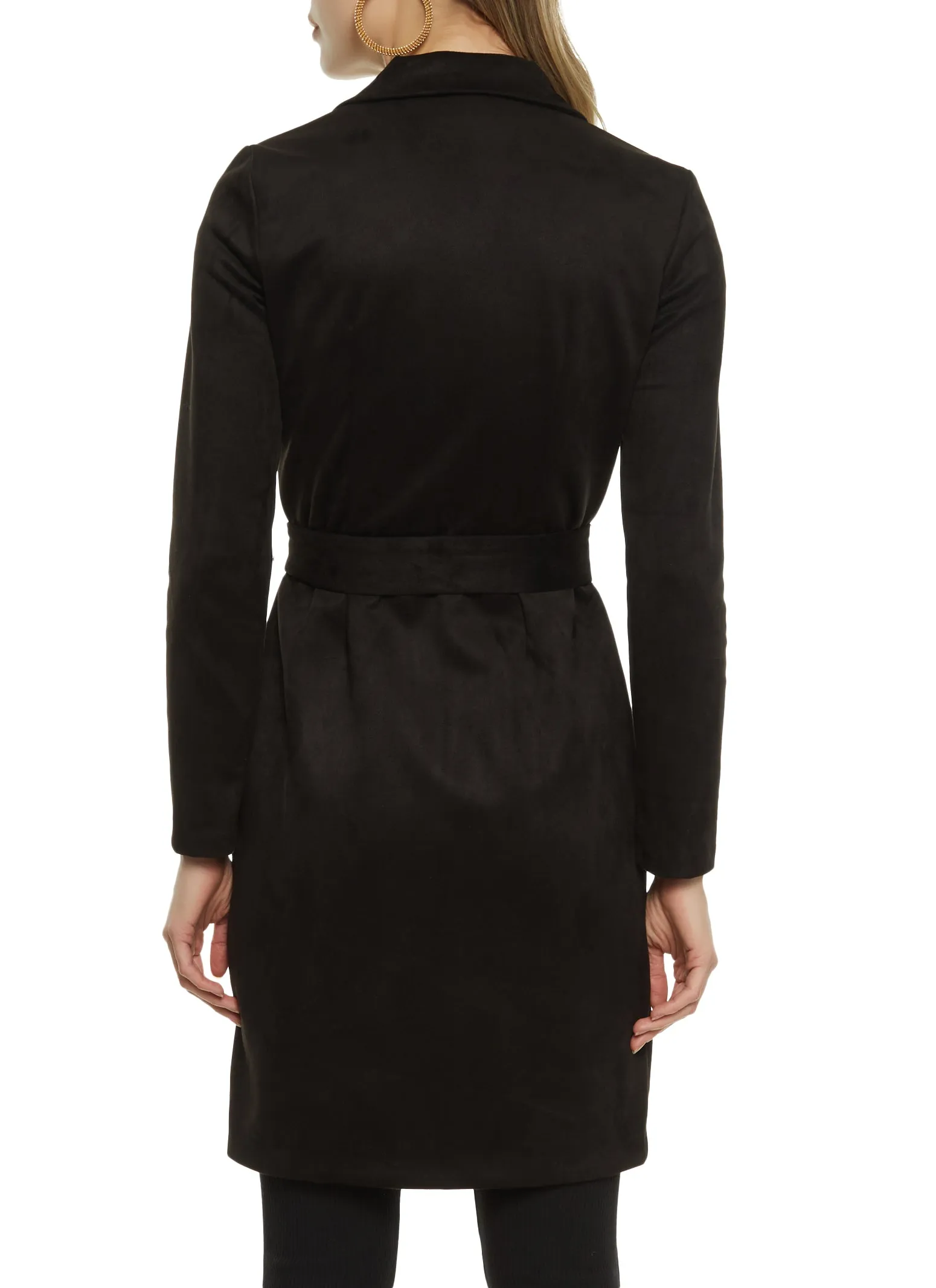 Faux Suede Tie Waist Belted Wrap Coat sold by Rainbow product image thumbnail 3