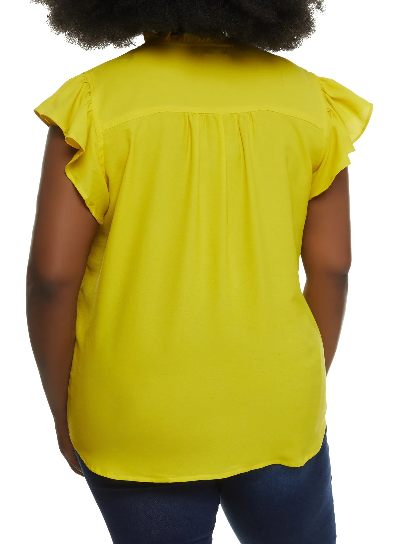 Plus Size Flutter Sleeve Tie Neck Blouse sold by Rainbow product image thumbnail 2