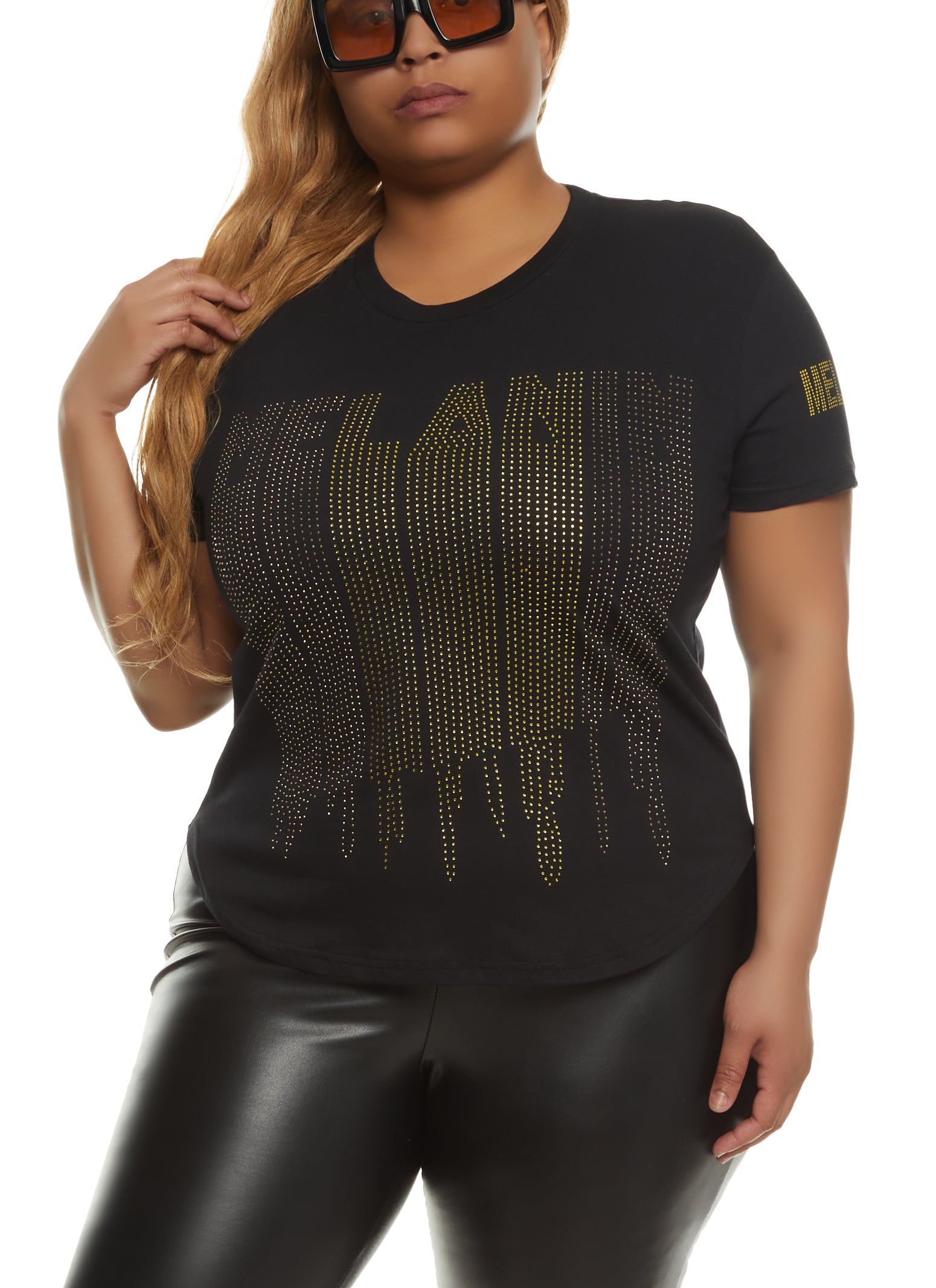 Plus Size Melanin Rhinestone Tee sold by Rainbow