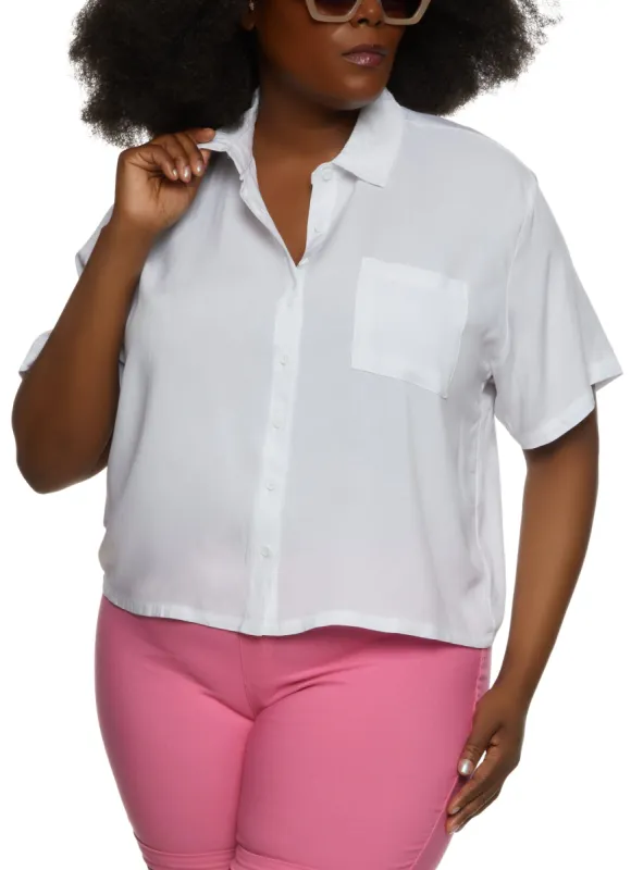 Plus Size Pocket Button Down Shirt sold by Rainbow