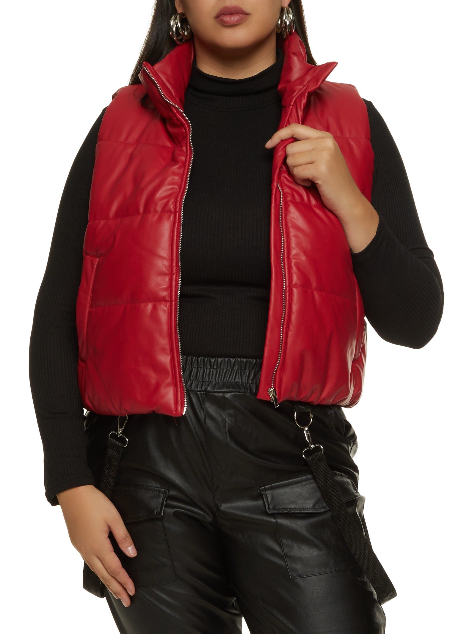 Plus Size Faux Leather Zip Front Puffer Vest sold by Rainbow