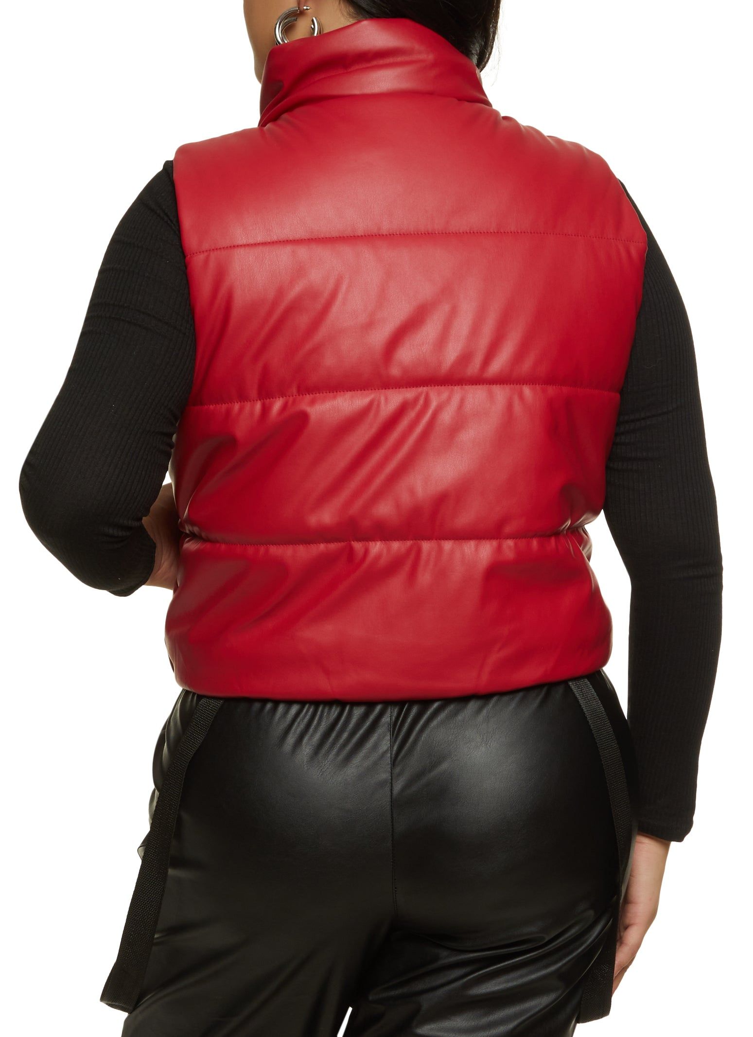 Plus Size Faux Leather Zip Front Puffer Vest sold by Rainbow product image thumbnail 2