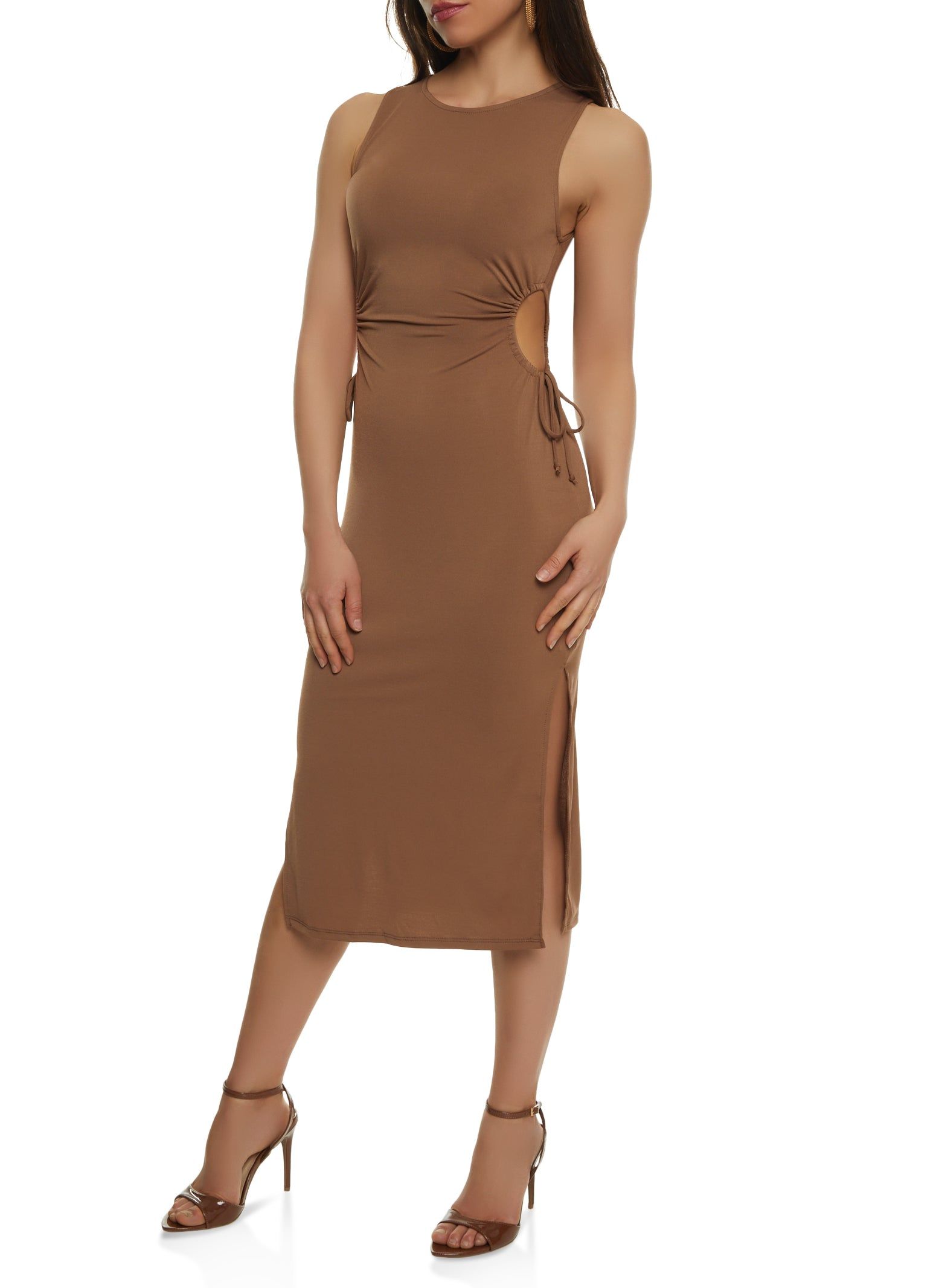 Side Slit Drawstring Cut Out Midi Tank Dress sold by Rainbow