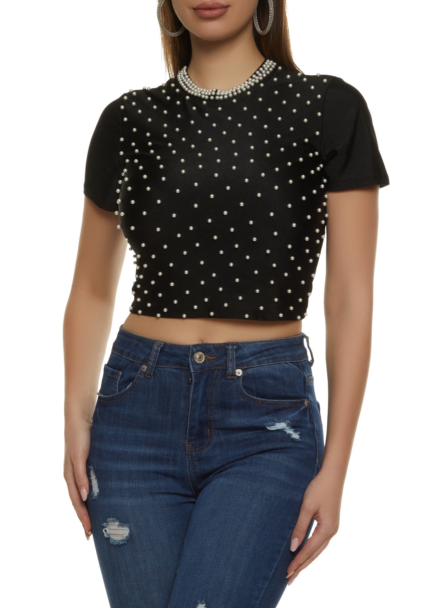 Faux Pearl Beaded Crop Top sold by Rainbow