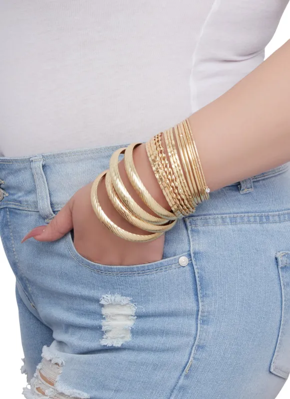 Plus Size Textured Metallic Bangles Set sold by Rainbow