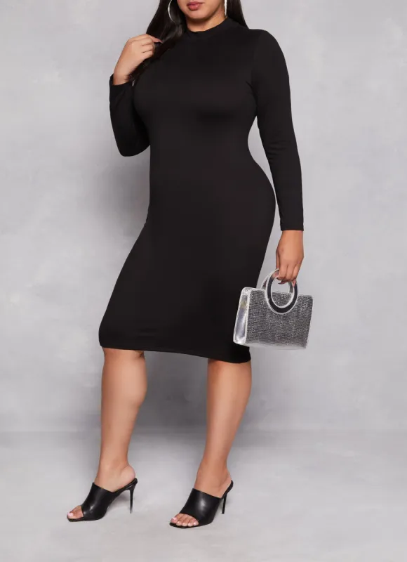 Plus Size Basic Mock Neck Long Sleeve Dress sold by Rainbow