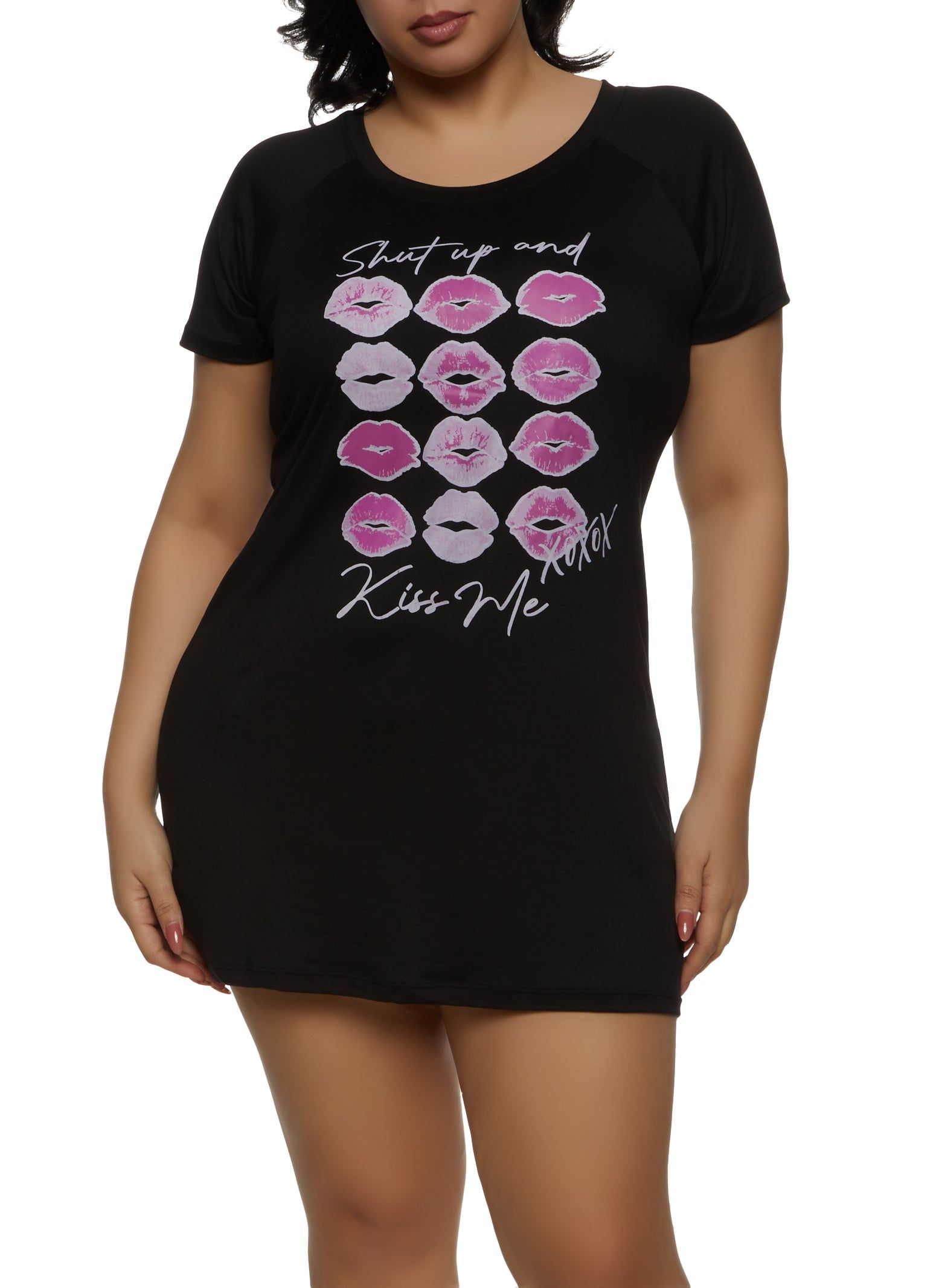 Plus Size Shut Up and Kiss Me Graphic Sleepshirt sold by Rainbow