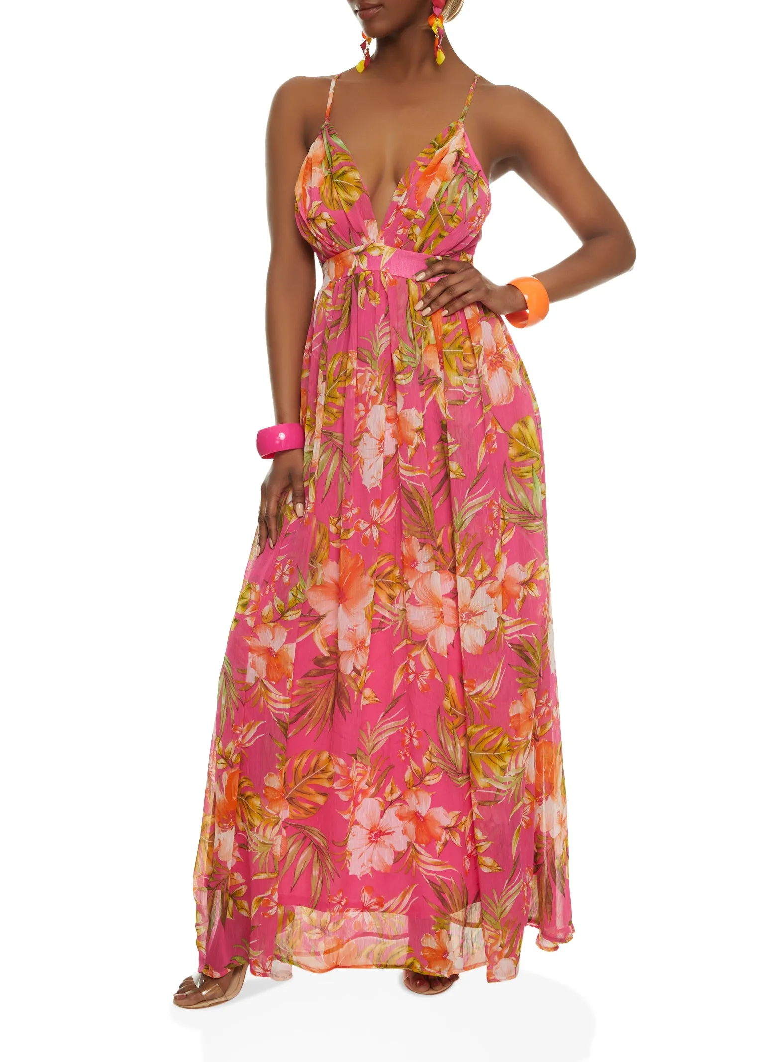 Haute Monde Floral Print Cross Back Maxi Dress sold by Rainbow