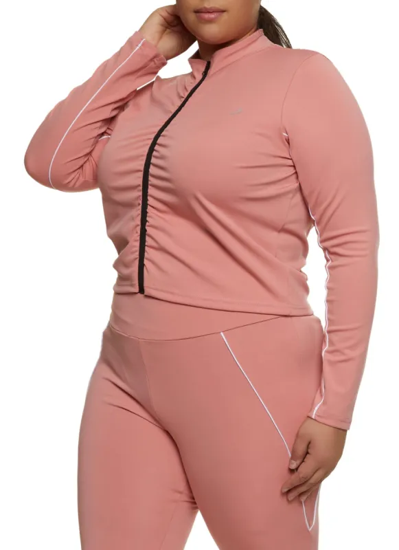 Plus Size Solid Ruched Zip Front Track Jacket sold by Rainbow
