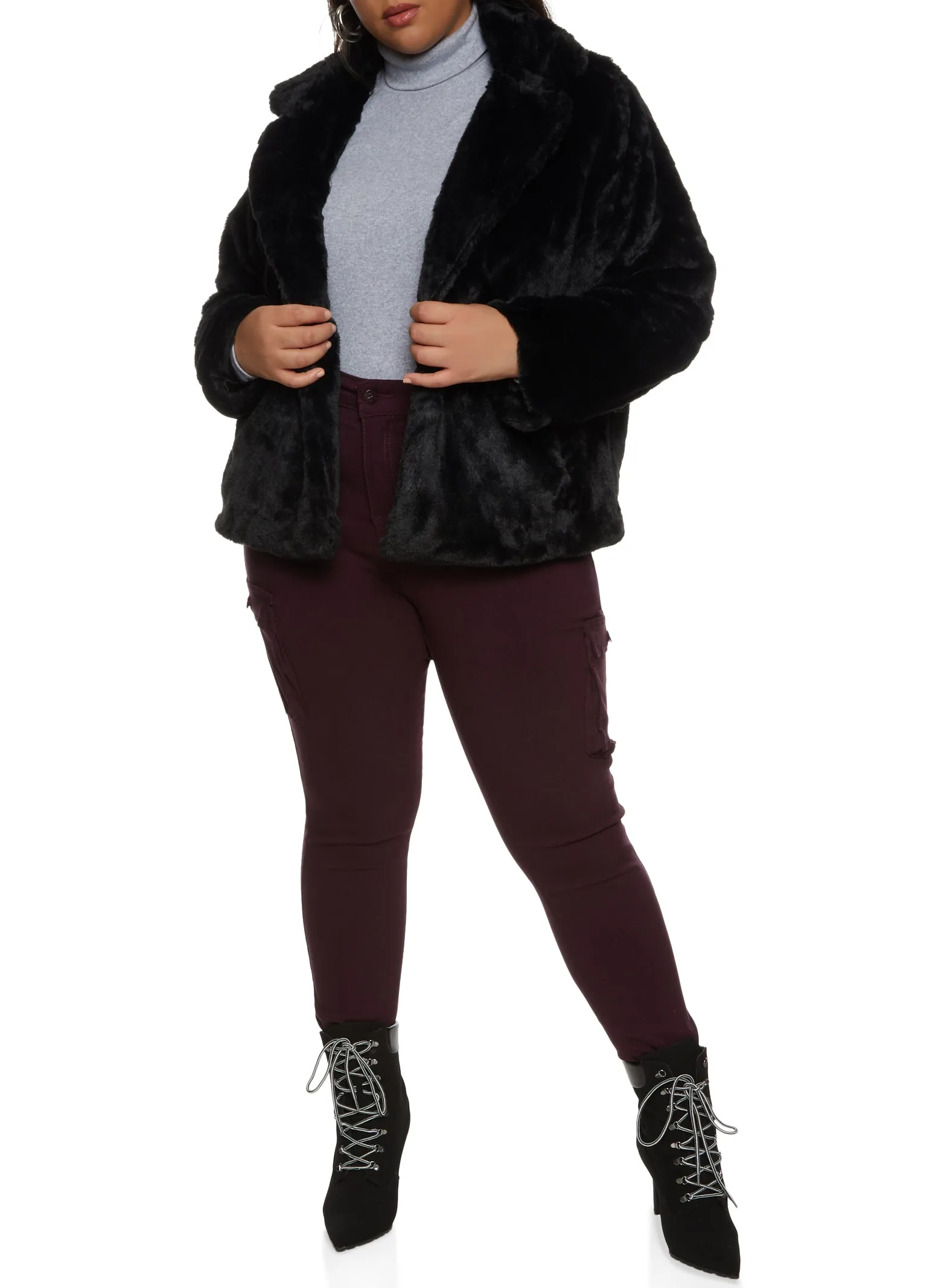 Plus Size Snap Button Front Faux Fur Jacket sold by Rainbow product image thumbnail 2