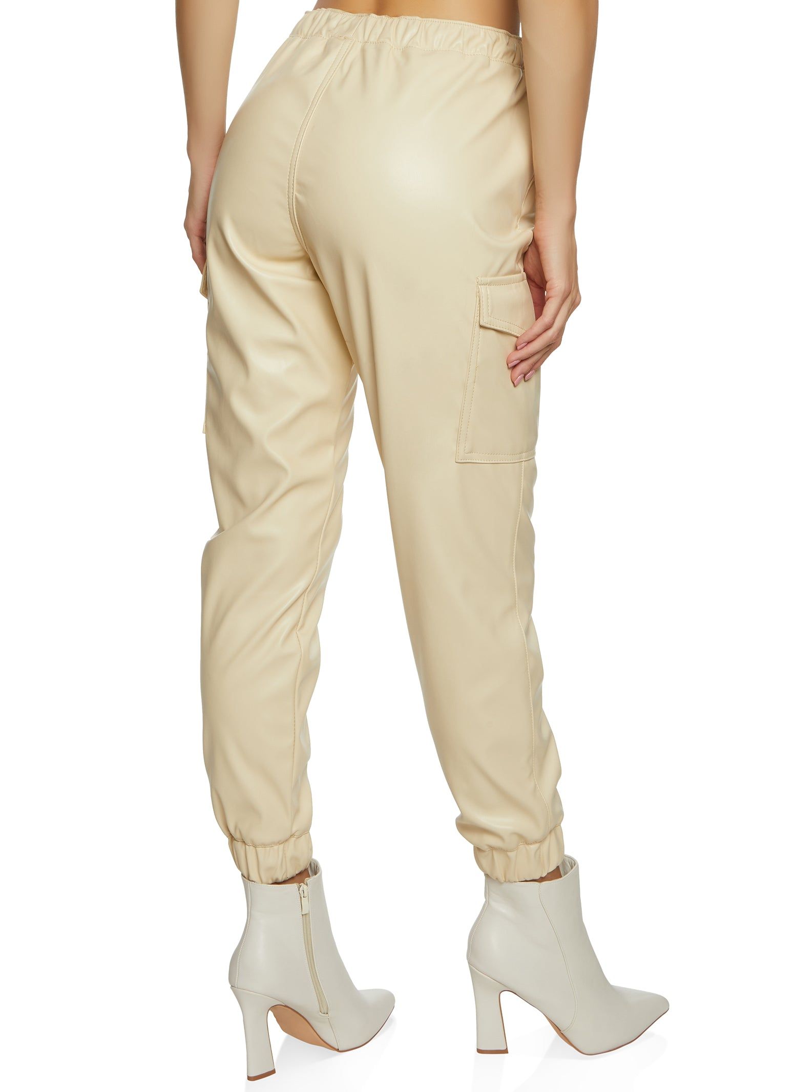 Faux Leather High Waist Cargo Pocket Joggers sold by Rainbow product image thumbnail 3