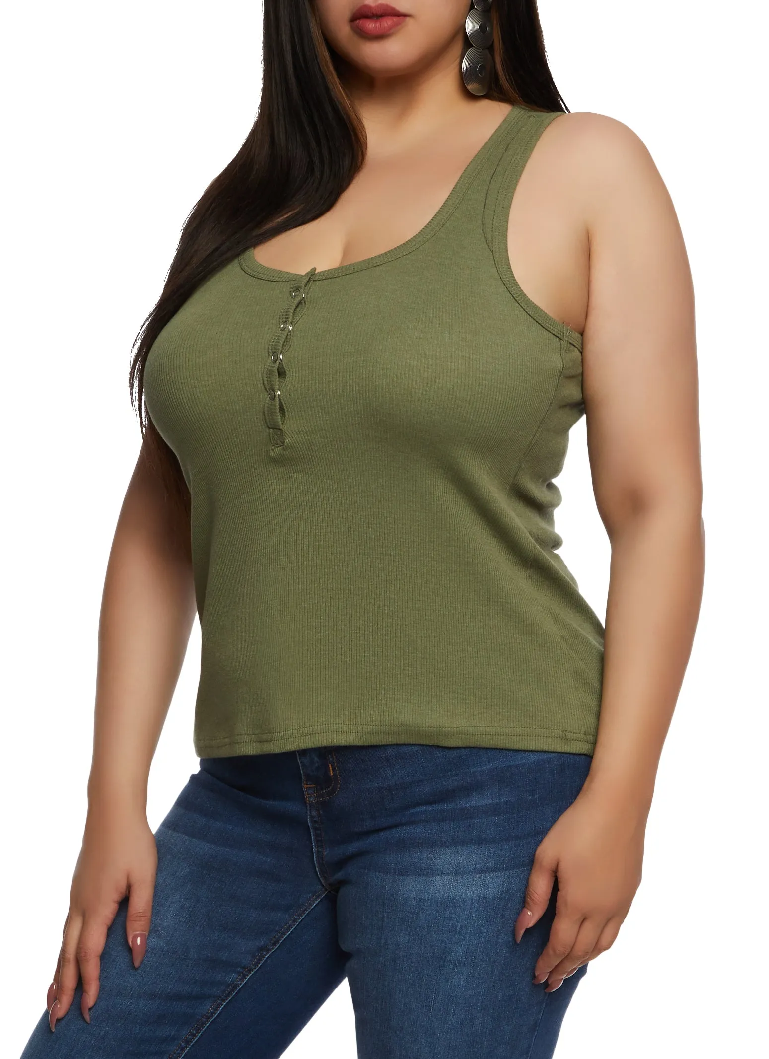 Plus Size Henley Tank Top sold by Rainbow