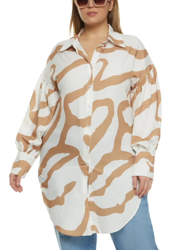 Plus Size Abstract Print Drop Shoulder Tunic Shirt sold by Rainbow