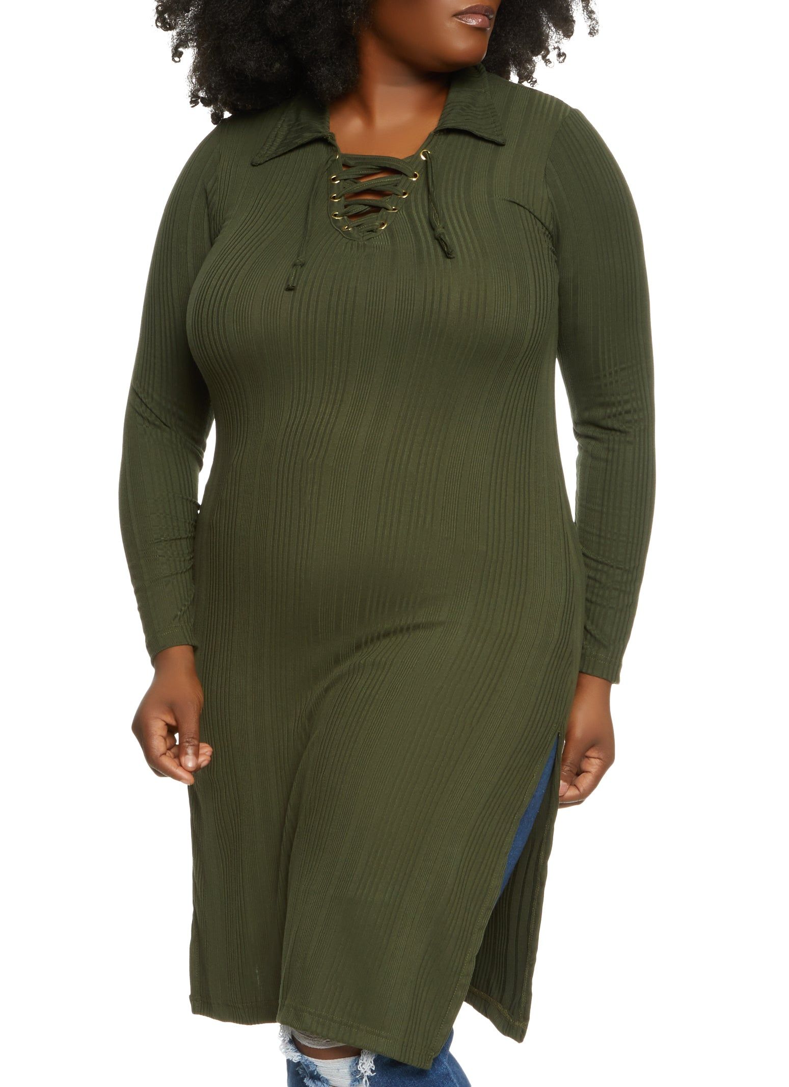 Plus Size Lace Up V Neck Maxi Top sold by Rainbow
