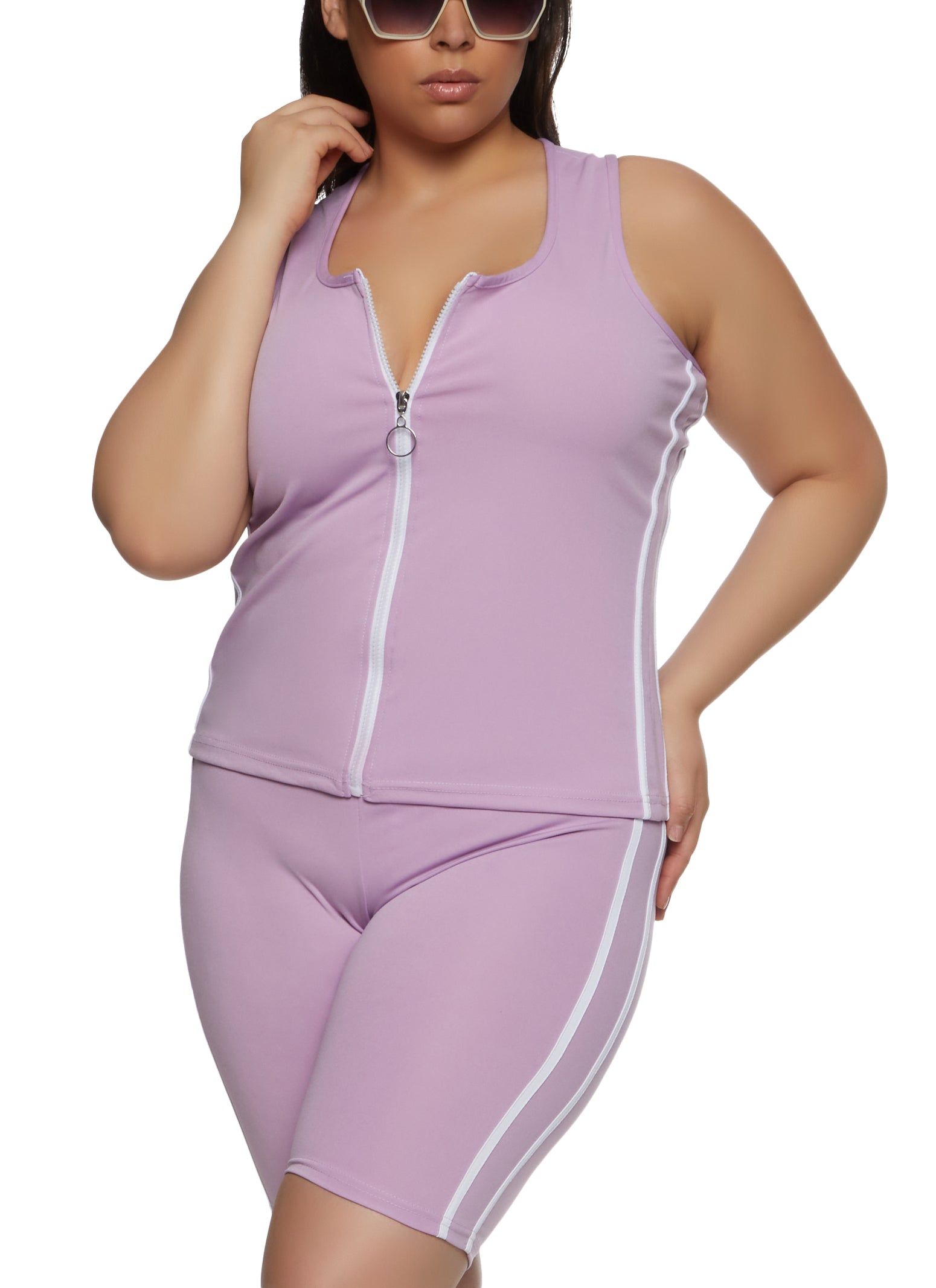 Plus Size Varsity Stripe Zip Front Tank Top sold by Rainbow product image thumbnail 2