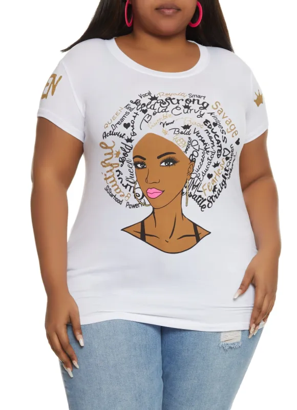 Plus Size Glitter Short Sleeve Queen Graphic Tee sold by Rainbow
