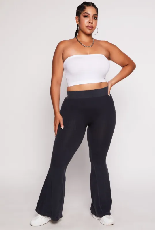Plus Size Seamless Ribbed High Waisted Flare Pants sold by Rainbow