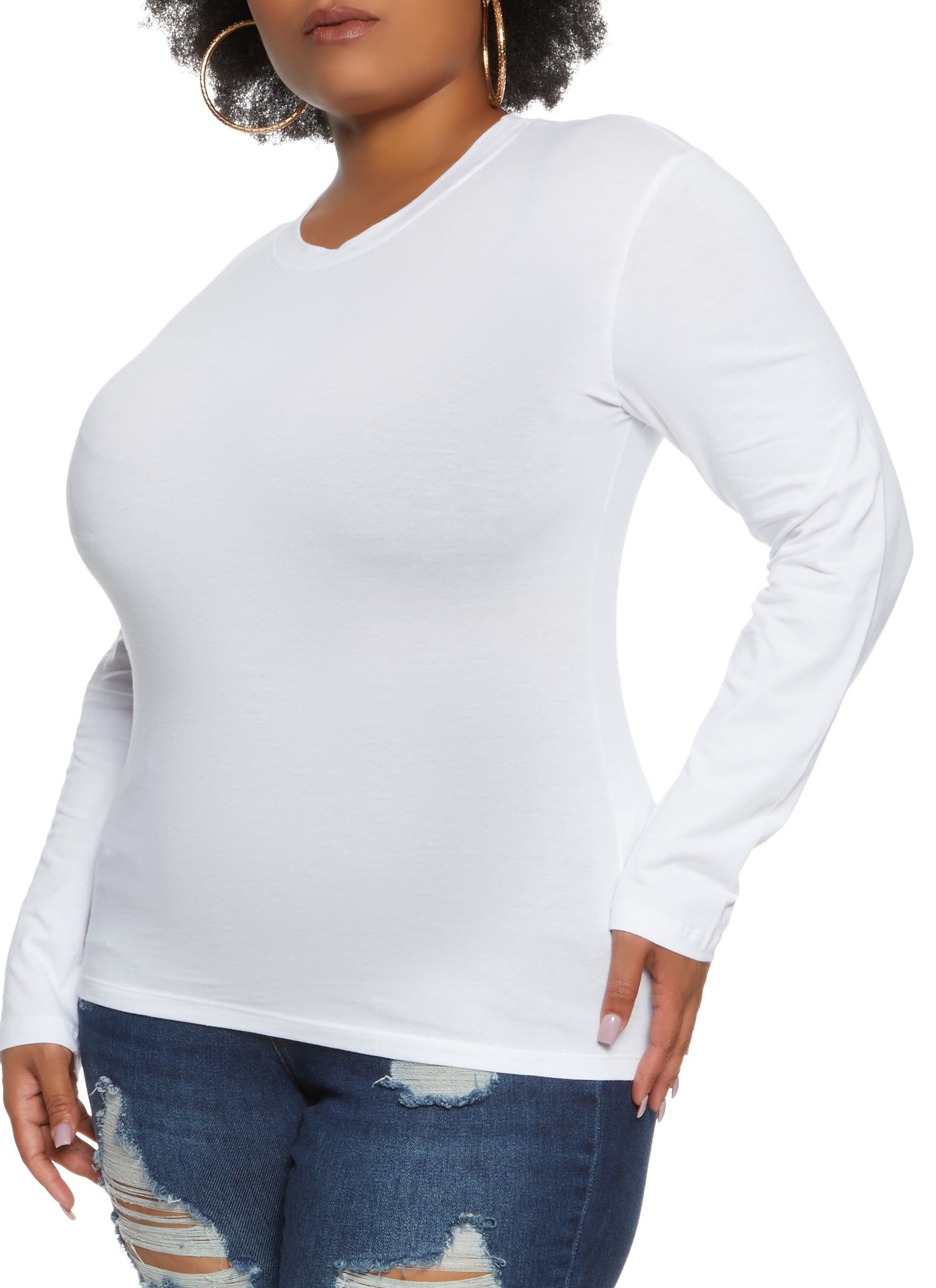 Plus Size Basic Long Sleeve Crew Neck Top sold by Rainbow