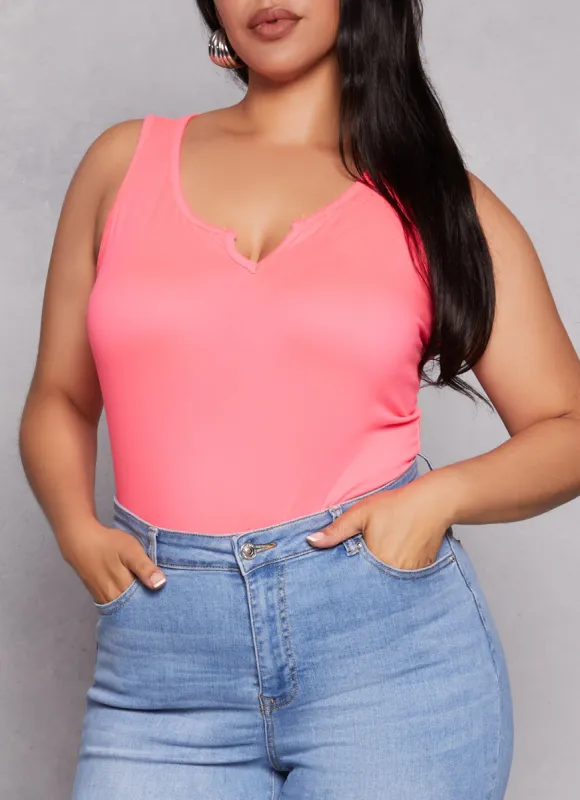 Plus Size Basic Notch Neck Tank Top sold by Rainbow