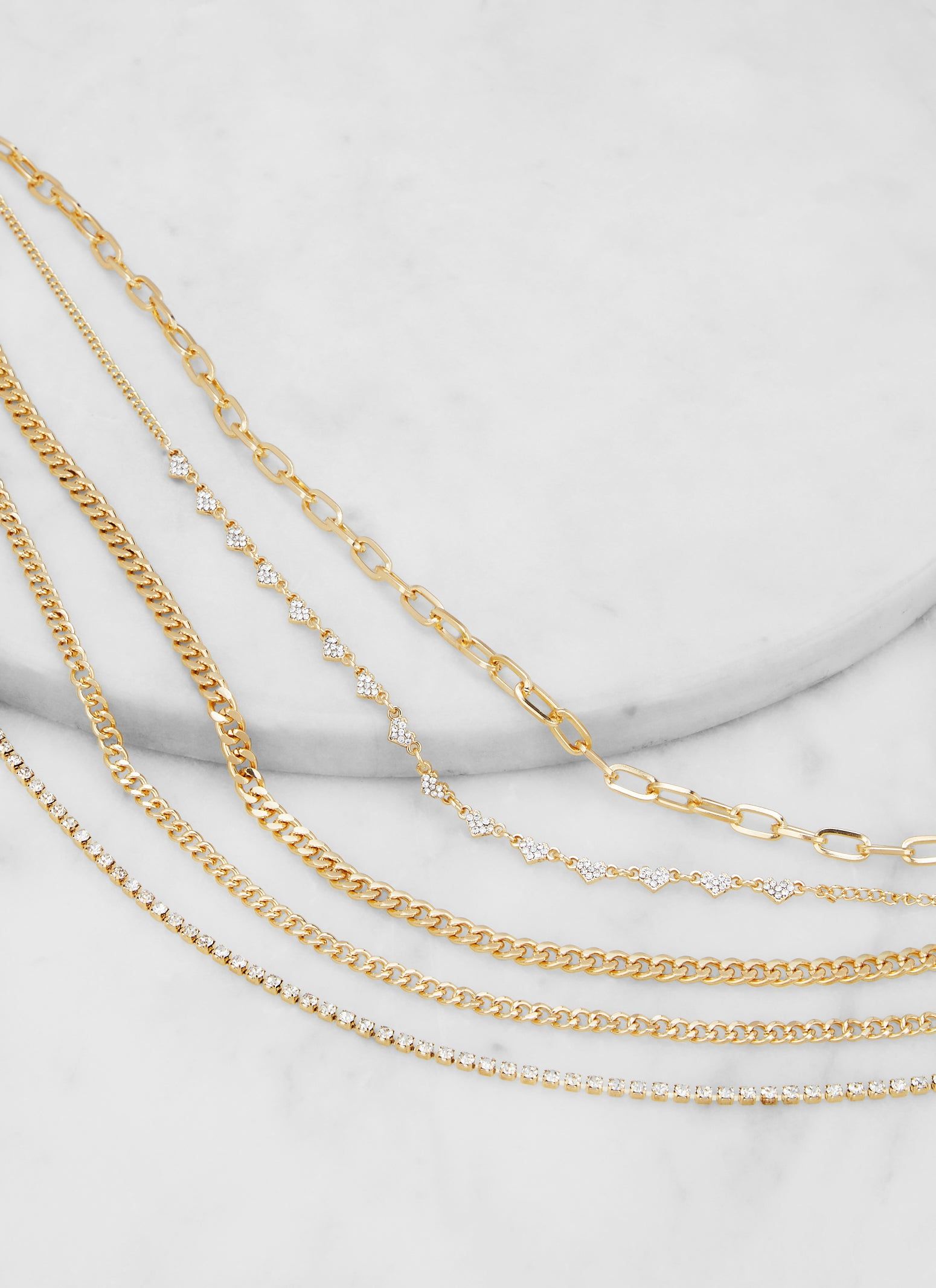 Metallic Layered Heart Rhinestone Chain Necklace sold by Rainbow product image thumbnail 2