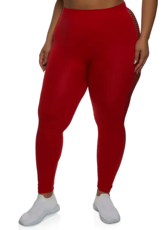 Plus Size Side Fishnet Detail Seamless Leggings sold by Rainbow