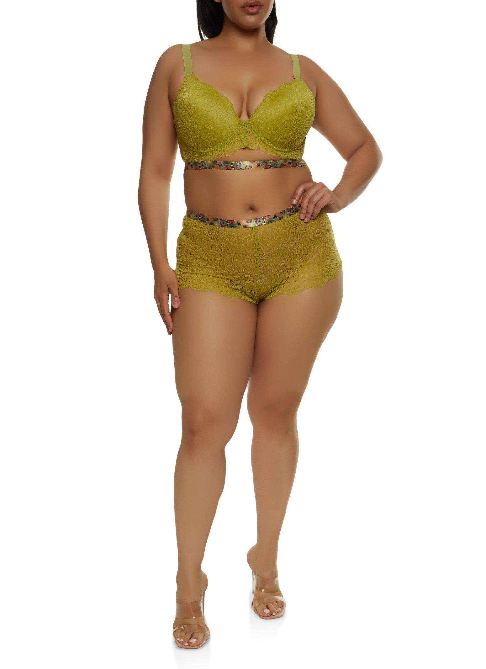 Plus Size Printed Trim Cut Out Lace Longline Bra sold by Rainbow product image thumbnail 2