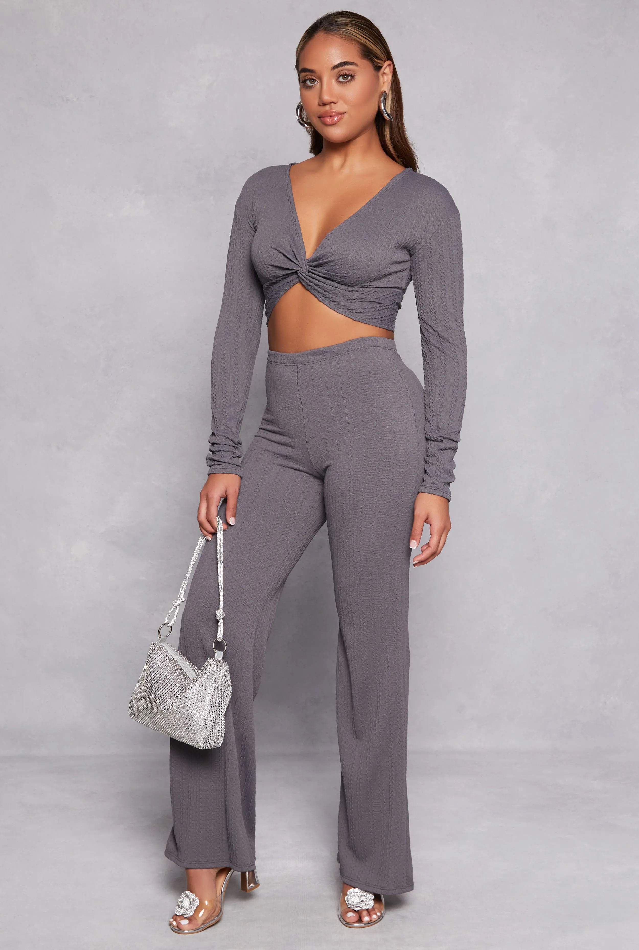 Textured Knit Twist Front Crop Top sold by Rainbow product image thumbnail 2