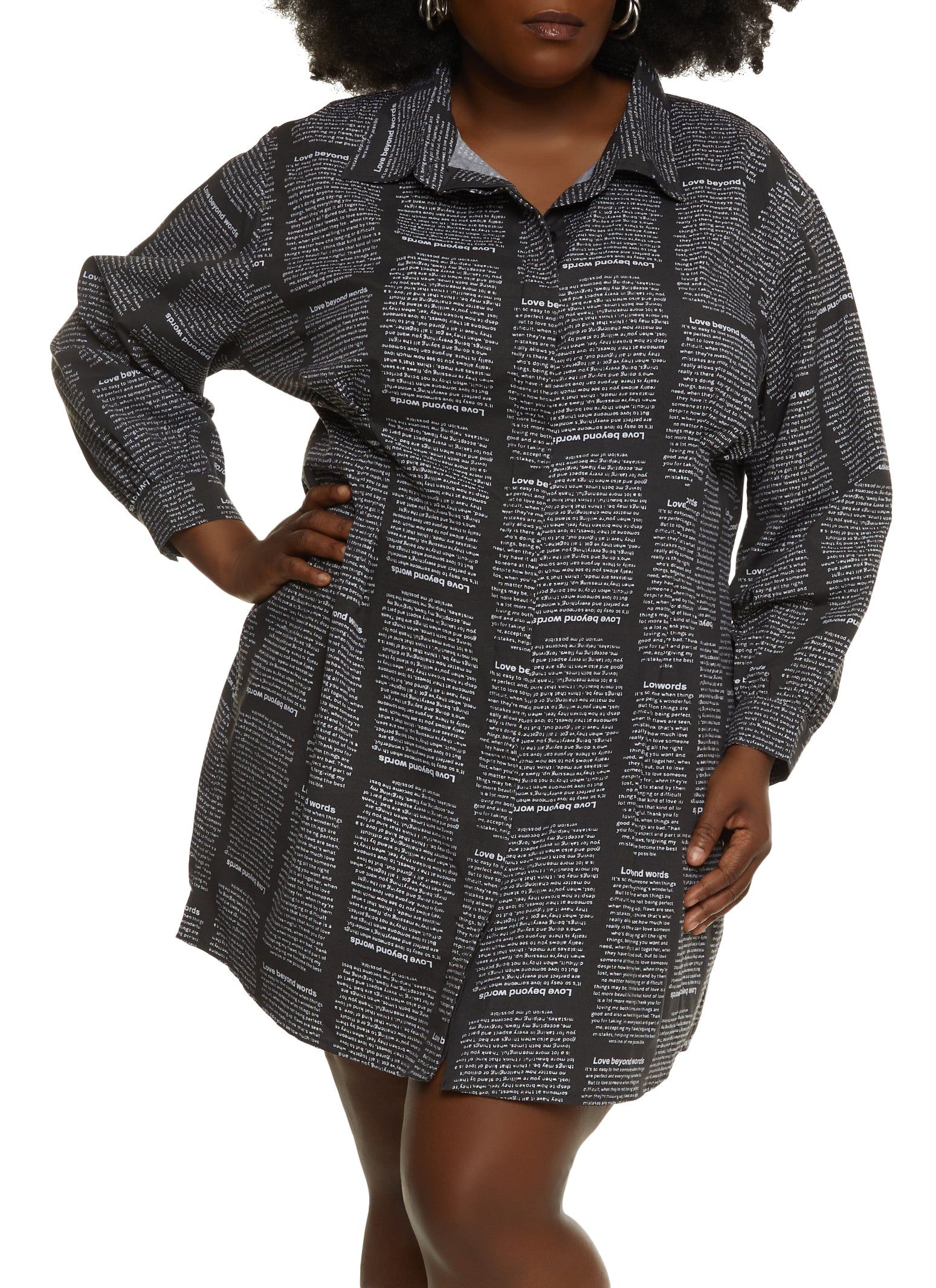 Plus Size Graphic Text Print Shirt Dress sold by Rainbow